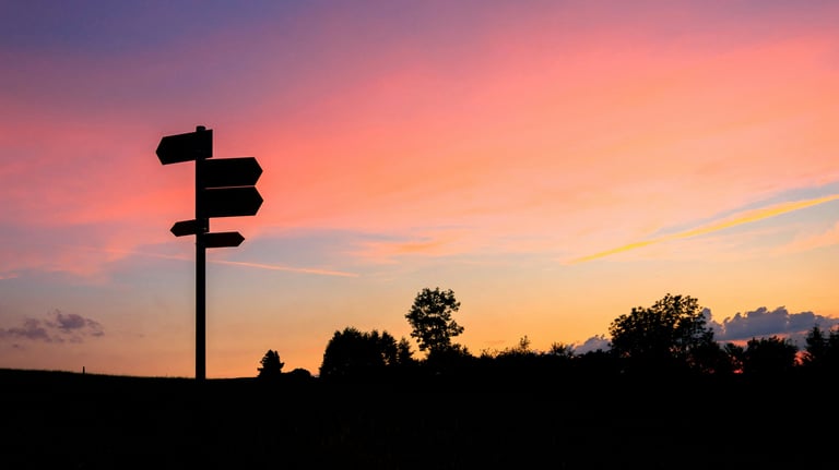 Signpost in sunset