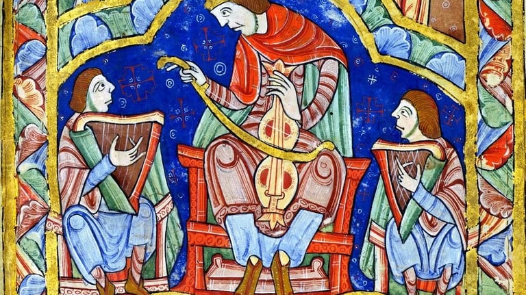 illustration moyen age bardes musiciens