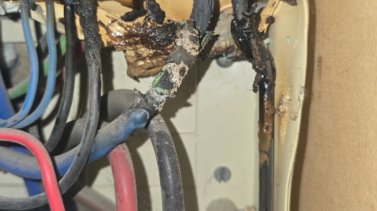Arcing fault inside consumer unit found during electrical fault finding in Grays