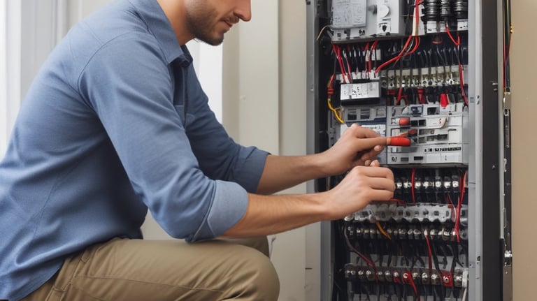 An electrician installing wiring in a home.