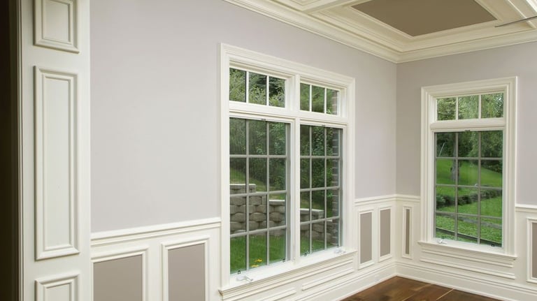 Millwork and windows, elegant baseboards and beautiful crown molding. Vinyl plank flooring installer