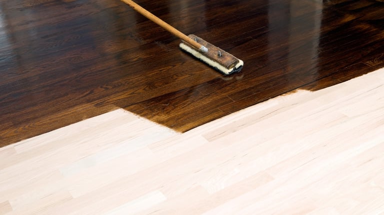 Dark brown wood stain on hardwood floors. Wood floor maintenance. Staining wood floors Everett.