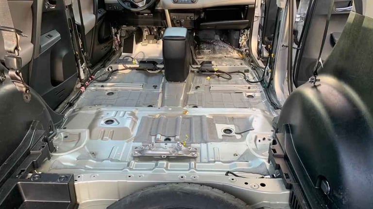 The gutted interior of a car