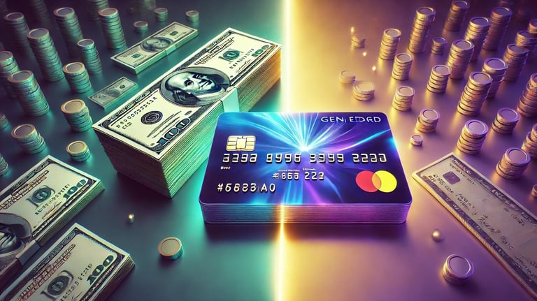 a credit card with a credit card and money