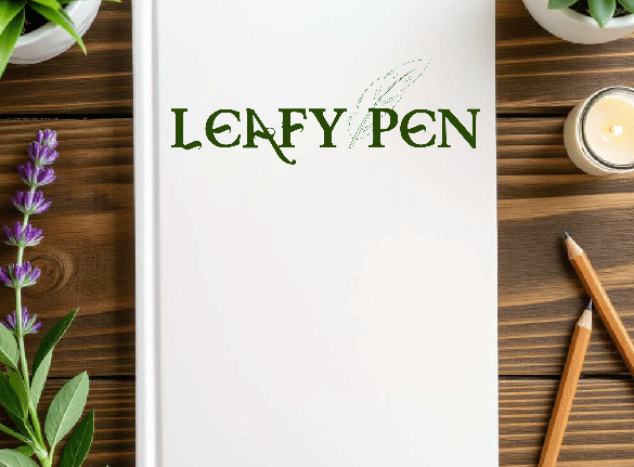 book cover that reads leafy pen laying on a table.