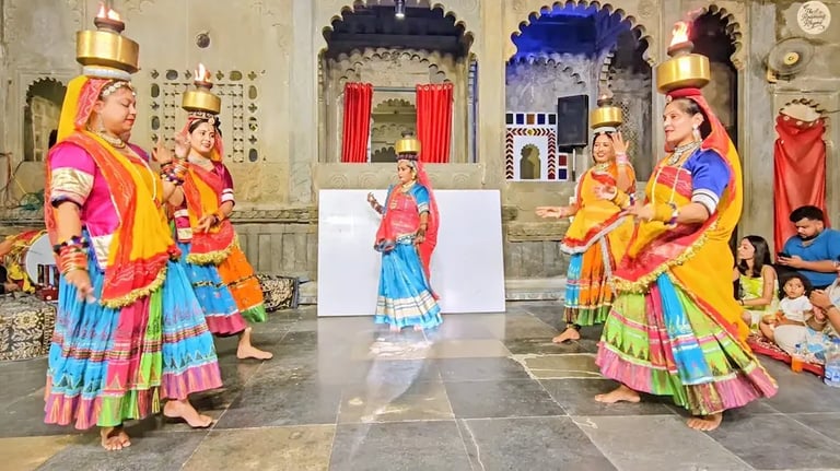 Rajasthan Chari dance performance at Bagore Ki Haveli in Udaipur Rajasthan India.