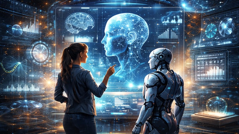 Human and artificial intelligence collaboration concept