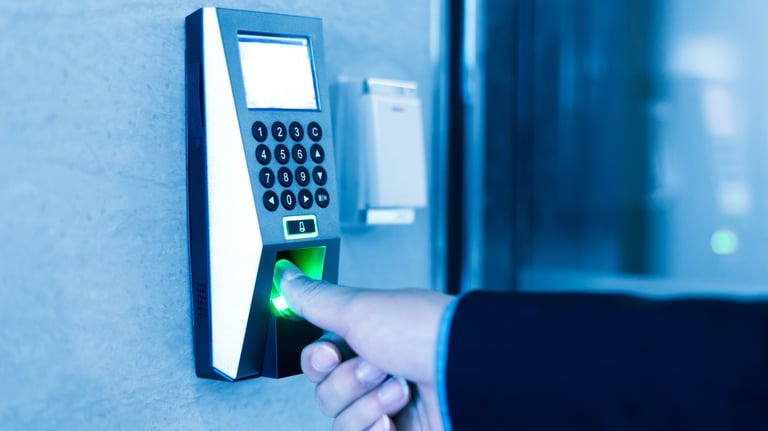 a person is pressing a button on a door