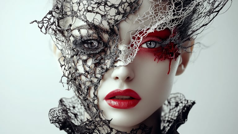 Femme en dentelle noire et rouge, art numérique IA d’Elie2027 mêlant beauté et mystère.