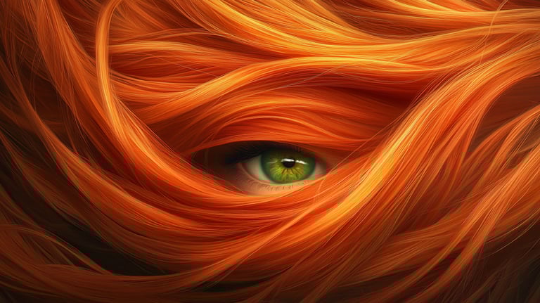 Œil vert au cœur d’une chevelure rousse — art numérique IA Elie2027 sur la beauté et l’expression ca