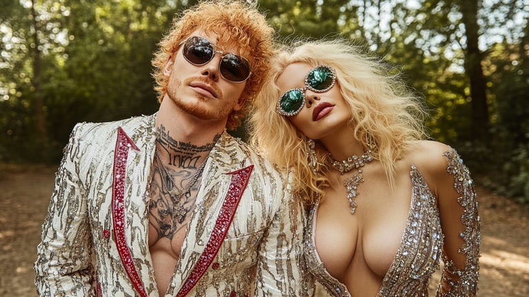 Couple glamour aux cheveux blonds, art numérique IA Elie2027 — style, mode et coiffure éclatante.