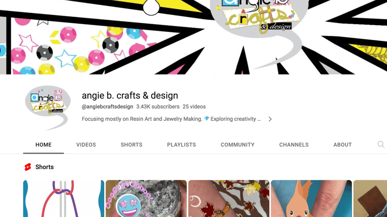 screen shot of angie b. crafts & design YouTube Channel page
