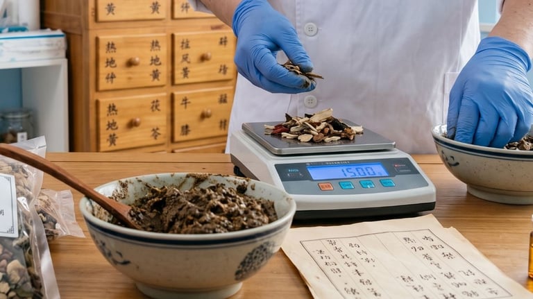 Preparing custom Chinese herbal medicine for holistic wellness.