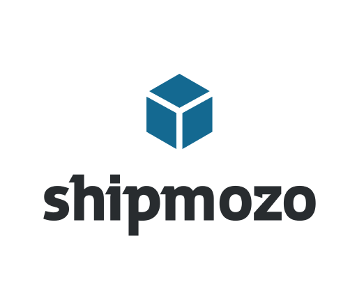 Shipmozo logistics logo featuring a blue 3D shipping box icon and bold black typography.