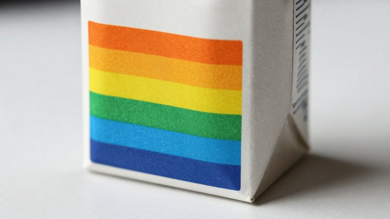 High-detail shot of an auto-lock bottom carton standing on a clean white surface, showcasing its sturdy construction and vibrant offset printing colors.