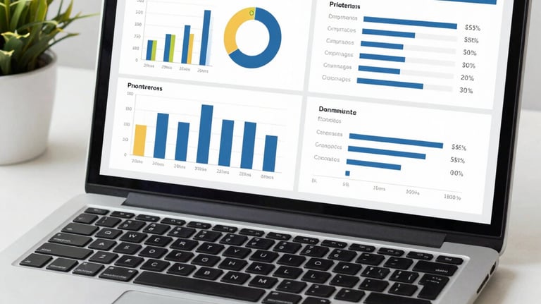 Close-up of hands analyzing charts and graphs on a laptop screen