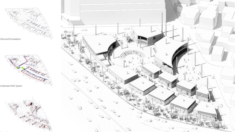 An axonometric drawing of a building