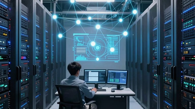 A mentor providing hands-on support in a modern office setting.