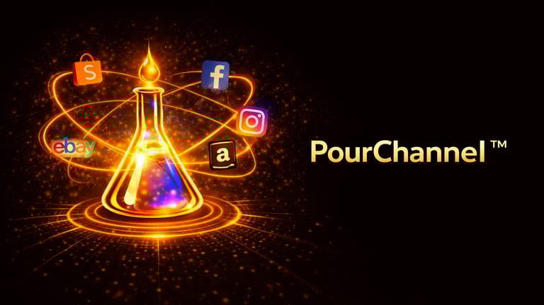 Pour Channel visual showing system that distributes products across multiple sales platforms