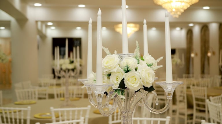 a table with candles and candles on it