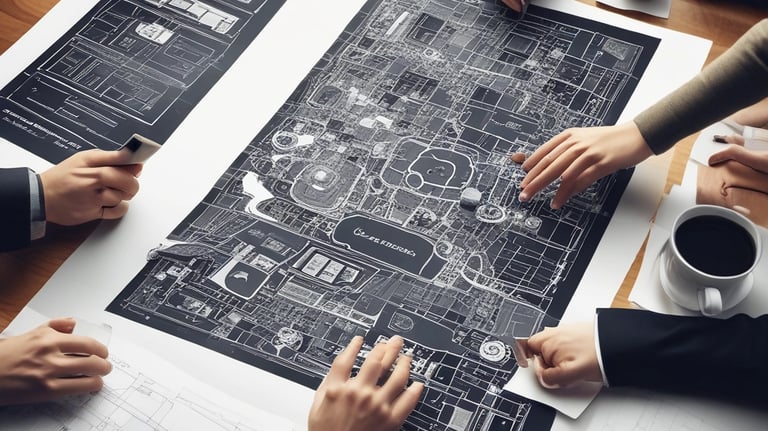 A curved facade covered in white latticework