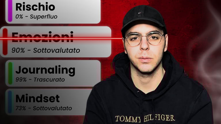 A man wearing a black cap and glasses beside a digital dashboard showing mindset and journaling metrics.