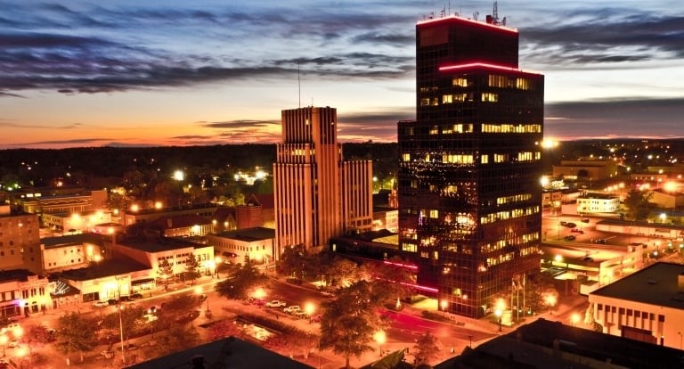 Tyler City Aerial View at Night