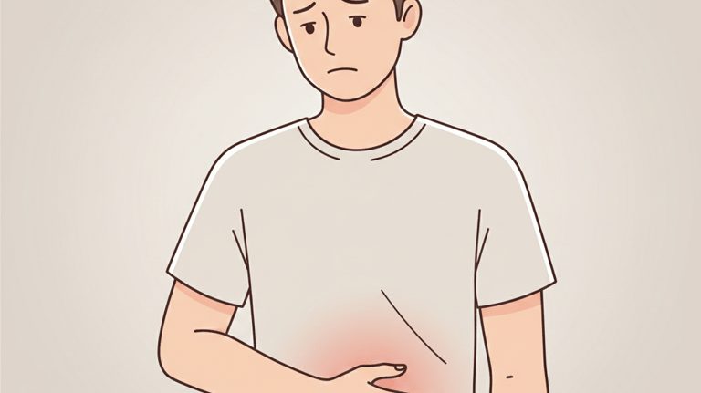 شخص يلمس الجانب الأيمن العلوي من البطن بتعبير ألم نتيجة المرارة