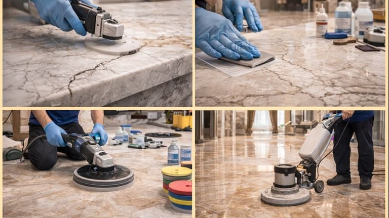 خدمات احترافية في صيانة، جلي، وتلميع الرخام لإستعادة بريقه الطبيعي.