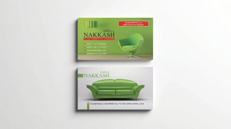 Premium 350gsm matte laminated business card printing UAE for brand & marketing promotion.