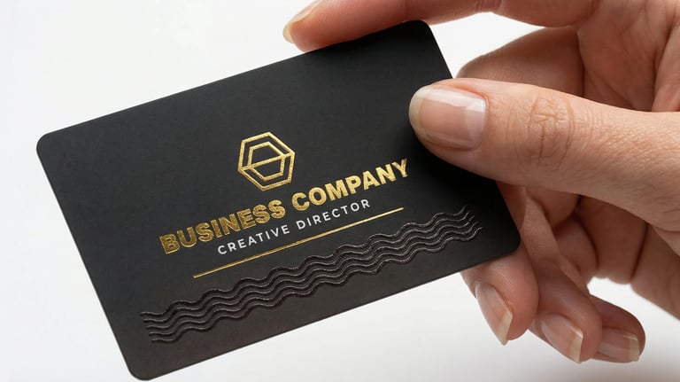 Luxury gold foil matt laminated business cards UAE - Royal brand look.