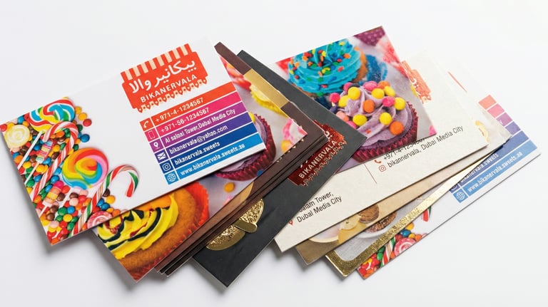 Spot UV matt laminated business cards UAE: Premium 400gsm finish to highlight your logo.