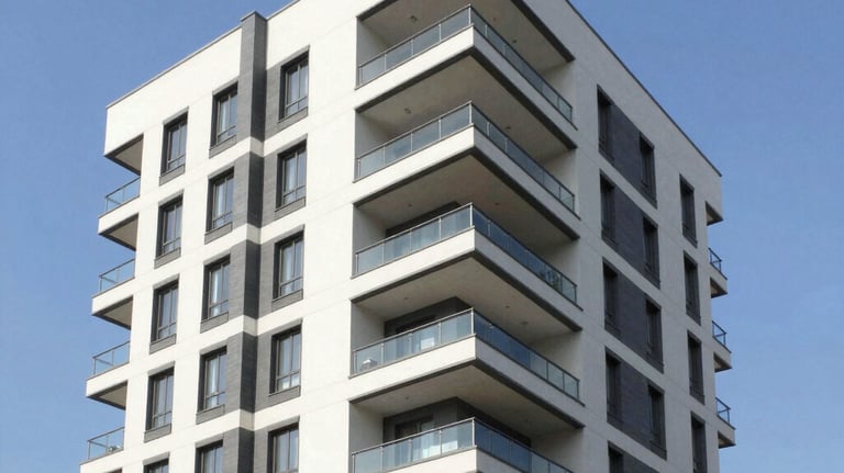 A welcoming modern home with a 'For Sale' sign in a sunny Greek neighborhood.