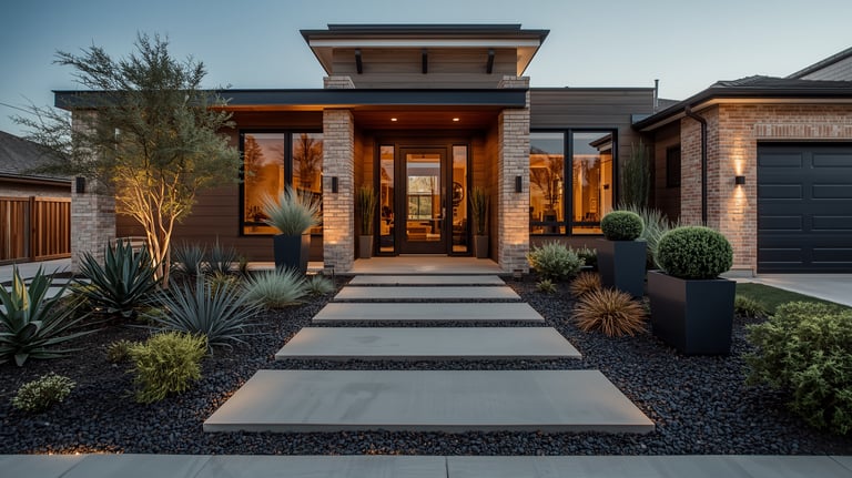 Modern xeriscape front yard