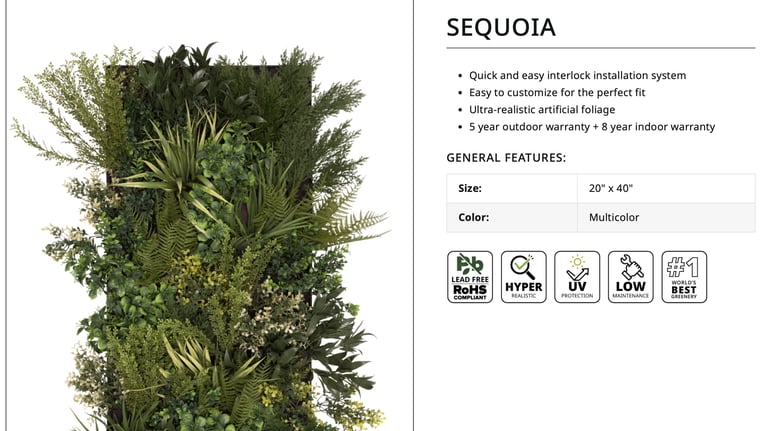 Outdoor privacy fence with artificial ivy wall panels.