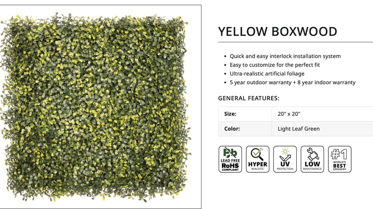 Lush artificial foliage wall for office lobby decor.