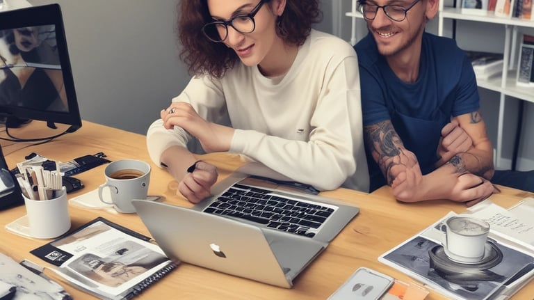 A friendly meeting between a brand representative and a DIY creator in a modern Leeds office.