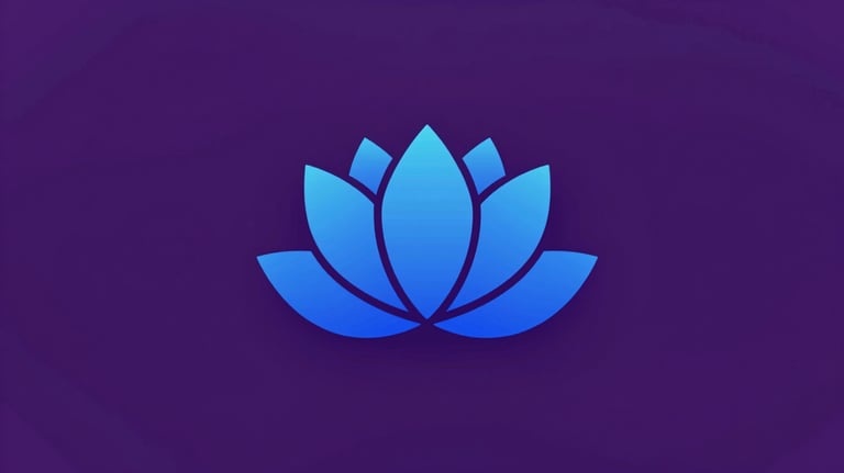 Geometric crystal lotus icon in Ciano #00CED1 on a dark purple background.