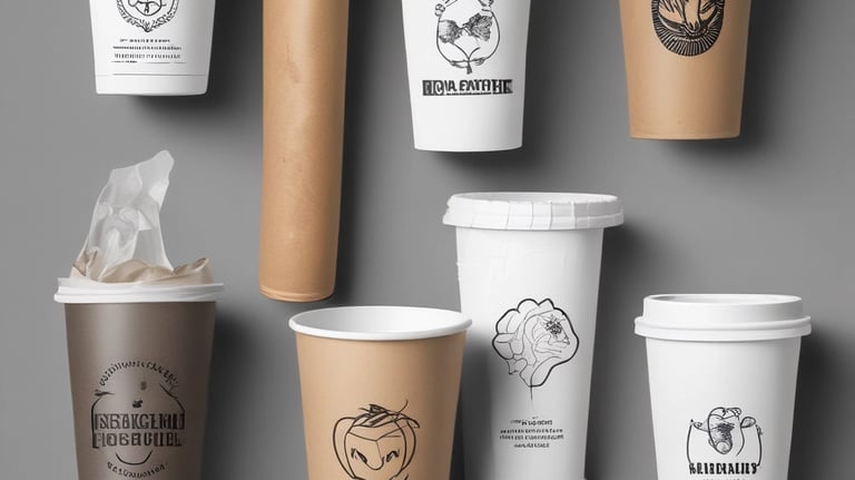 Assortment of disposable cups and plates arranged on a table