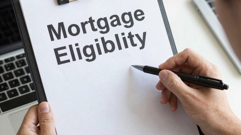 A sleek, modern form interface on a navy blue background for mortgage eligibility check