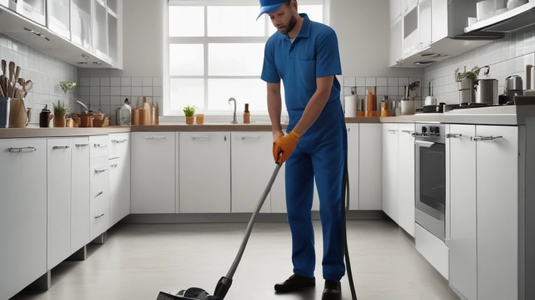 A sparkling clean office space with sunlight streaming through large windows.