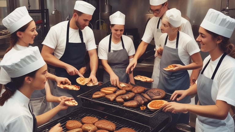 Hospitality staff engaged in a hands-on training session