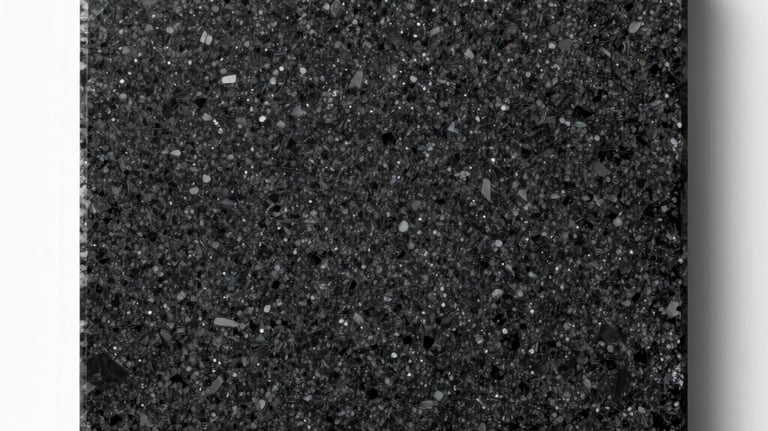 A slab of deep black granite with silver speckles, photographed flat-lay with clean studio lighting to highlight its crystalline structure.