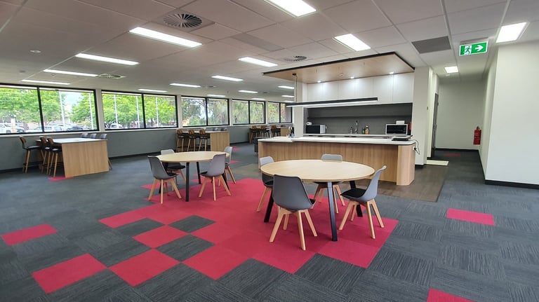 Commerical open plan office and kitchenette