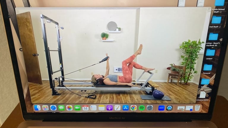 group online pilates classes available live or on demand. reformer required.