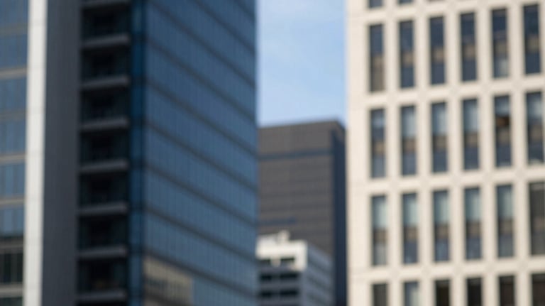 A professional Australian urban backdrop with out-of-focus modern architecture, featuring deep blue and off-white color palette.
