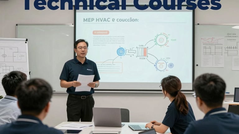HVAC system diagrams displayed on a tablet with a learner taking notes