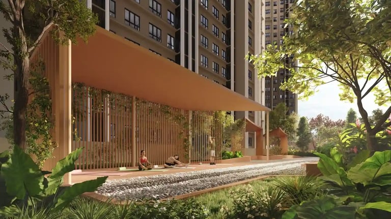 Outdoor yoga deck facility near RTS Bukit Chagar property