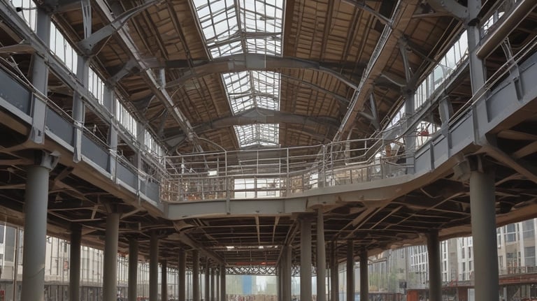 A curved facade covered in white latticework
