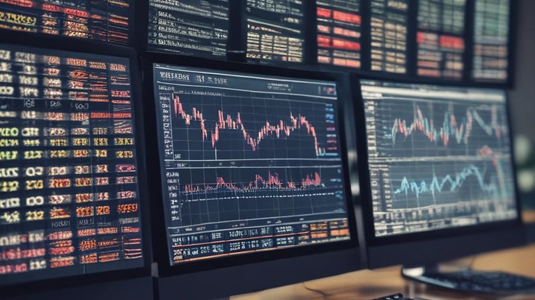 A confident businessperson analyzing financial charts on a laptop